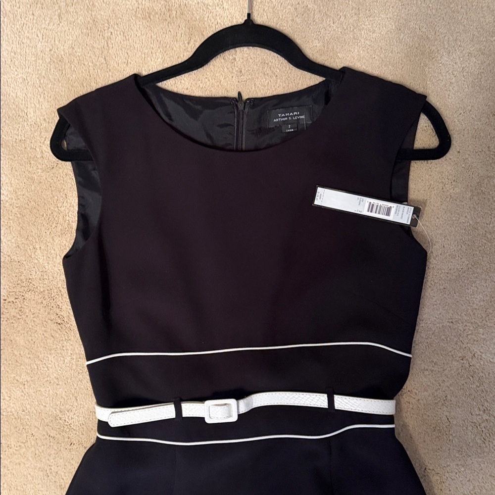 Chic Black Midi Dress with White Trim
